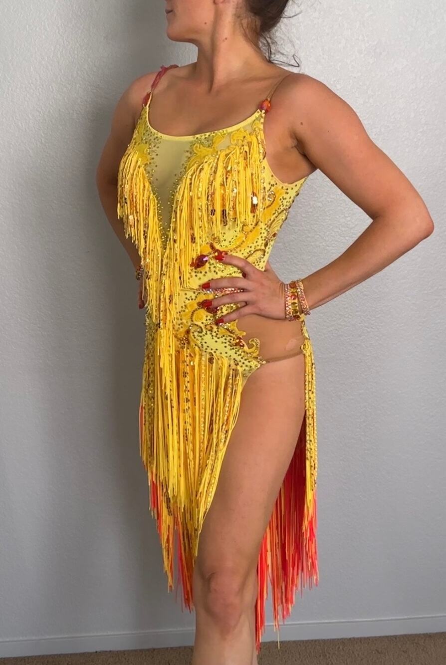 Sunshine Yellow Fringe Latin Rhythm Dance Dress XS/S